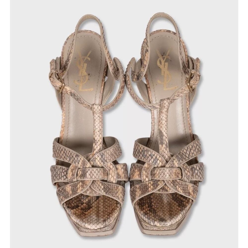 Saint Laurent Python Animal Print Block Heel Sandals 38.5 - Picture 2 of 5